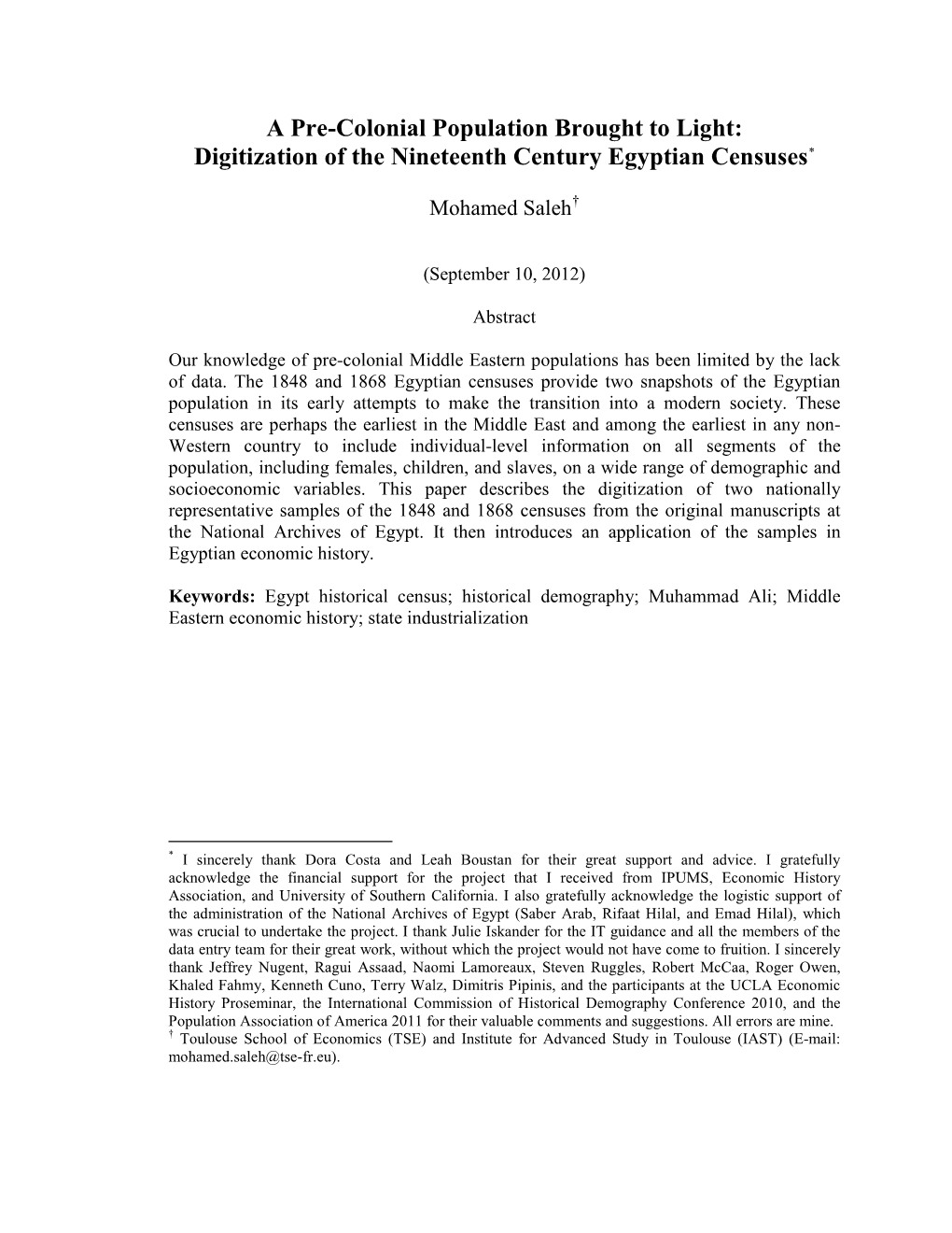 Digitization of the Nineteenth Century Egyptian Censuses*