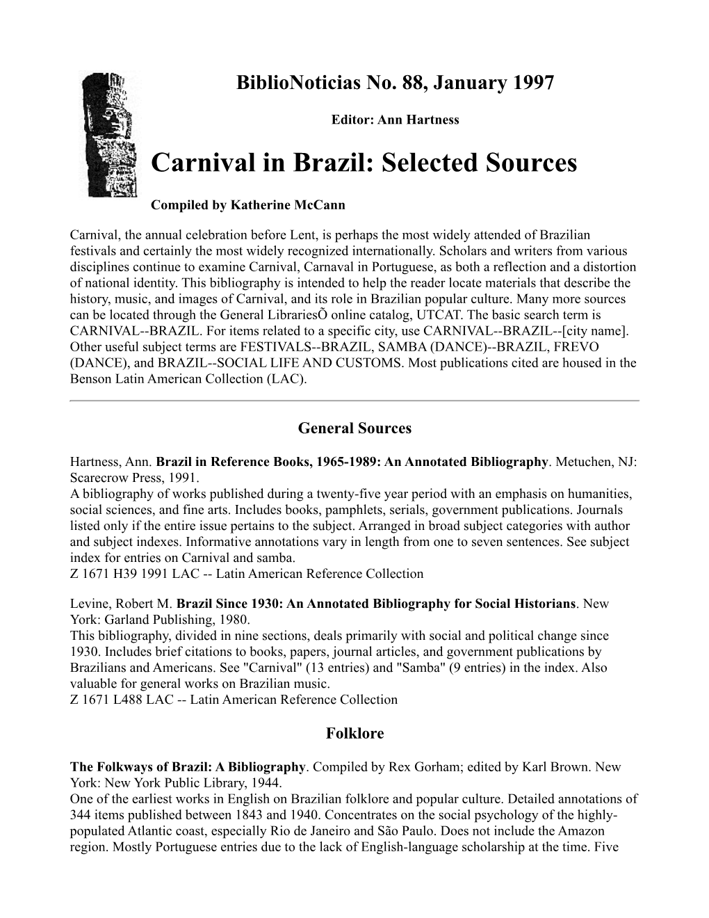 Carnival in Brazil: Selected Sources