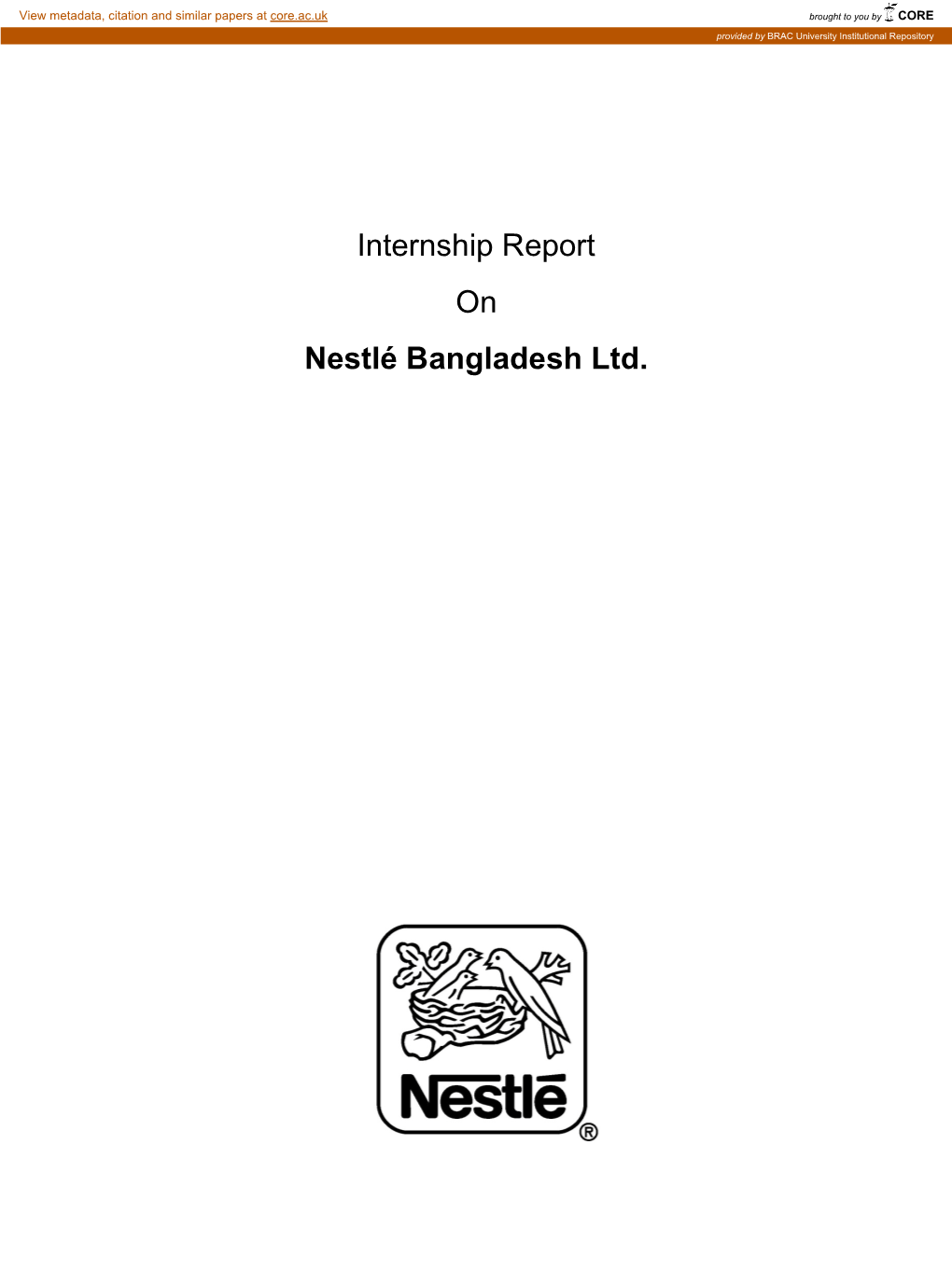 Internship Report on Nestlé Bangladesh Ltd