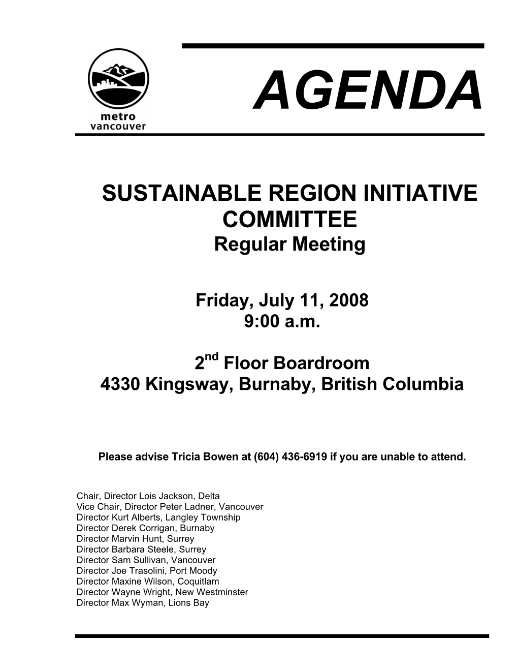 Sustainable Region Initiative Committee Meeting Agenda July 11