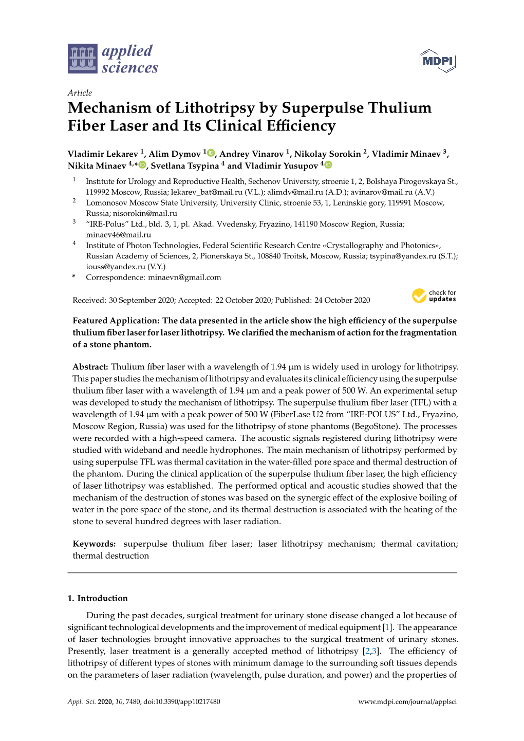 Mechanism of Lithotripsy by Superpulse Thulium Fiber Laser and Its Clinical Eﬃciency