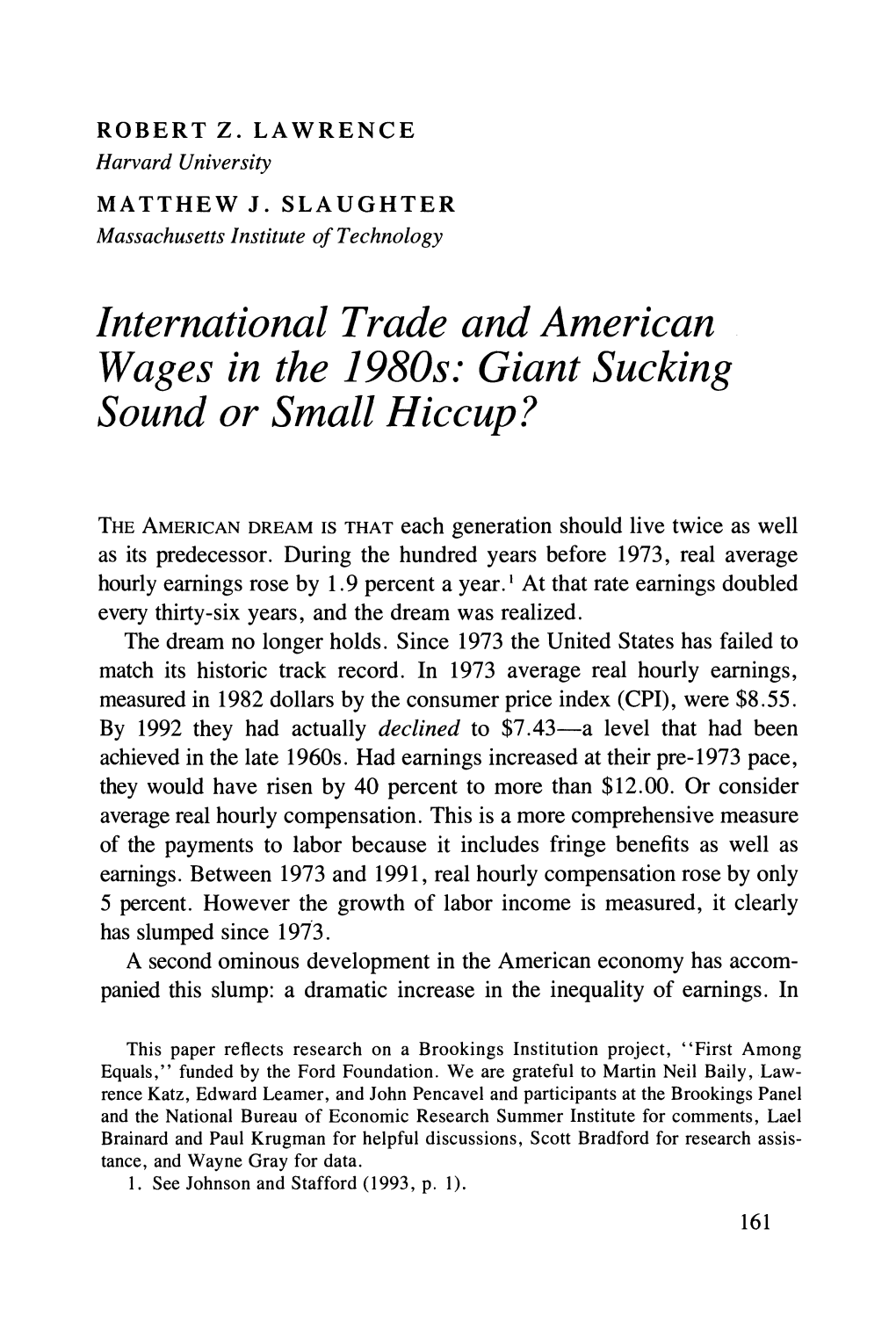 International Trade and American Wages in the 1980S: Giant Sucking Sound Or Small Hiccup?