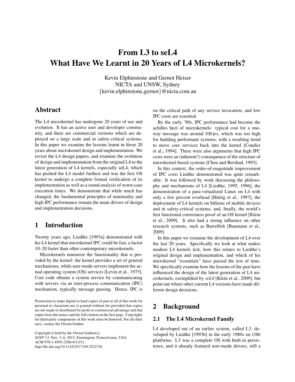 From L3 to Sel4 What Have We Learnt in 20 Years of L4 Microkernels?