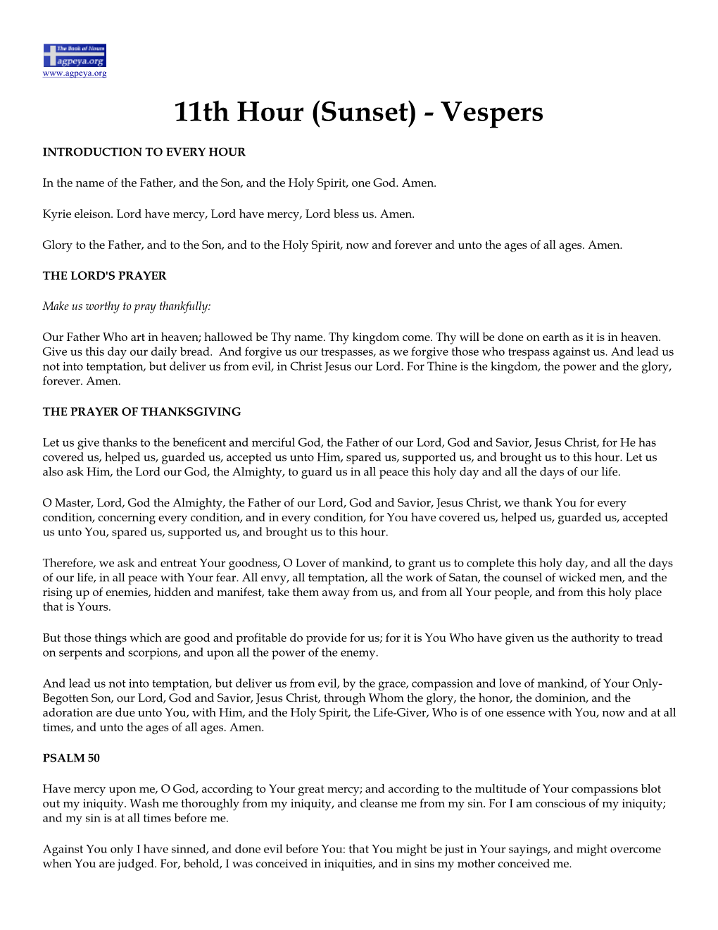 11Th Hour (Sunset) - Vespers
