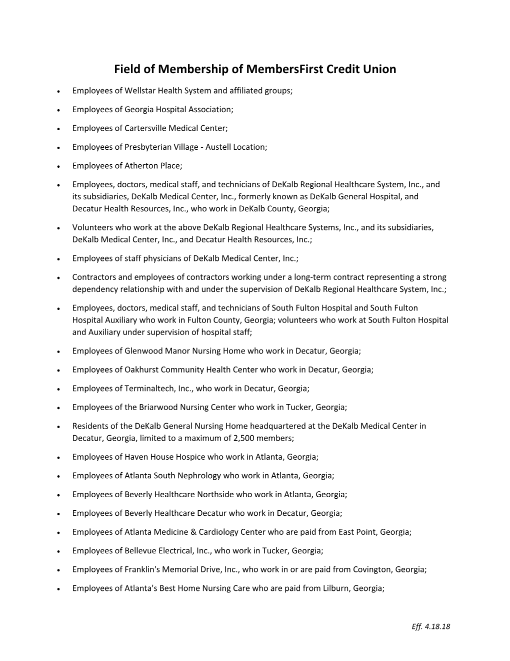 Field of Membership of Membersfirst Credit Union