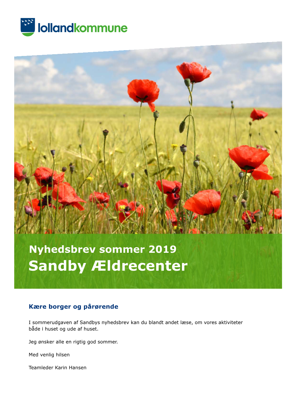 Nyhedsbrev for Sandby Ældrecenter Sommer 2019