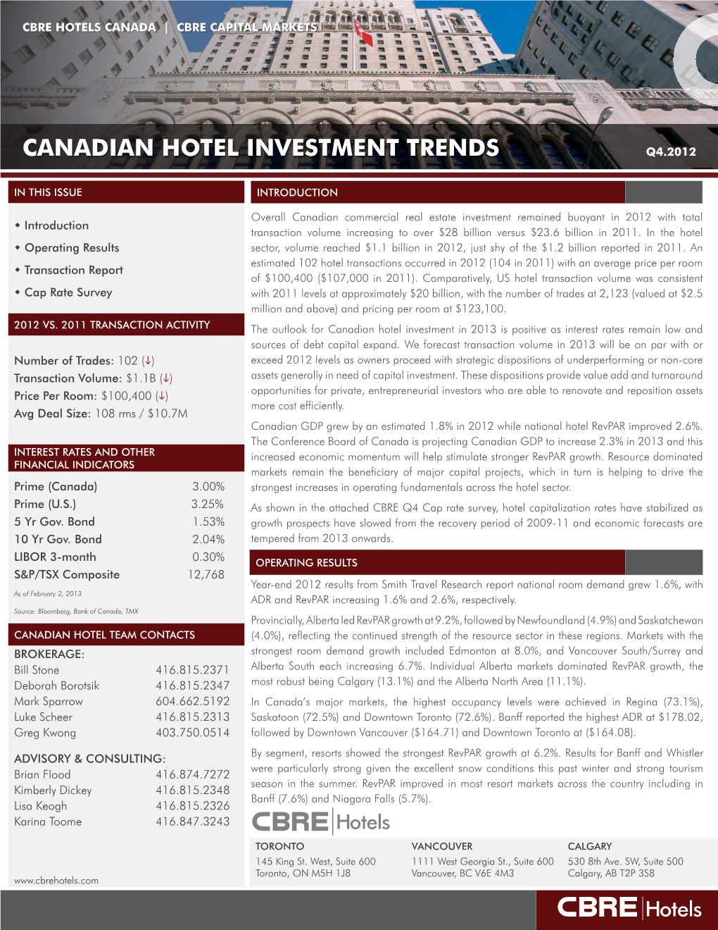 Canadian Hotel Investment Trends Q4.2012