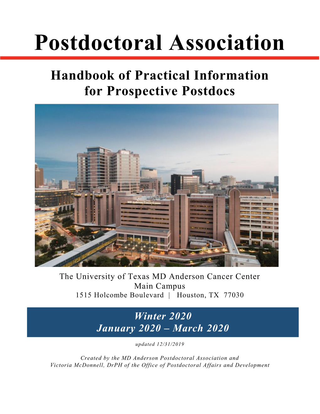 Handbook of Practical Information for Prospective Postdocs