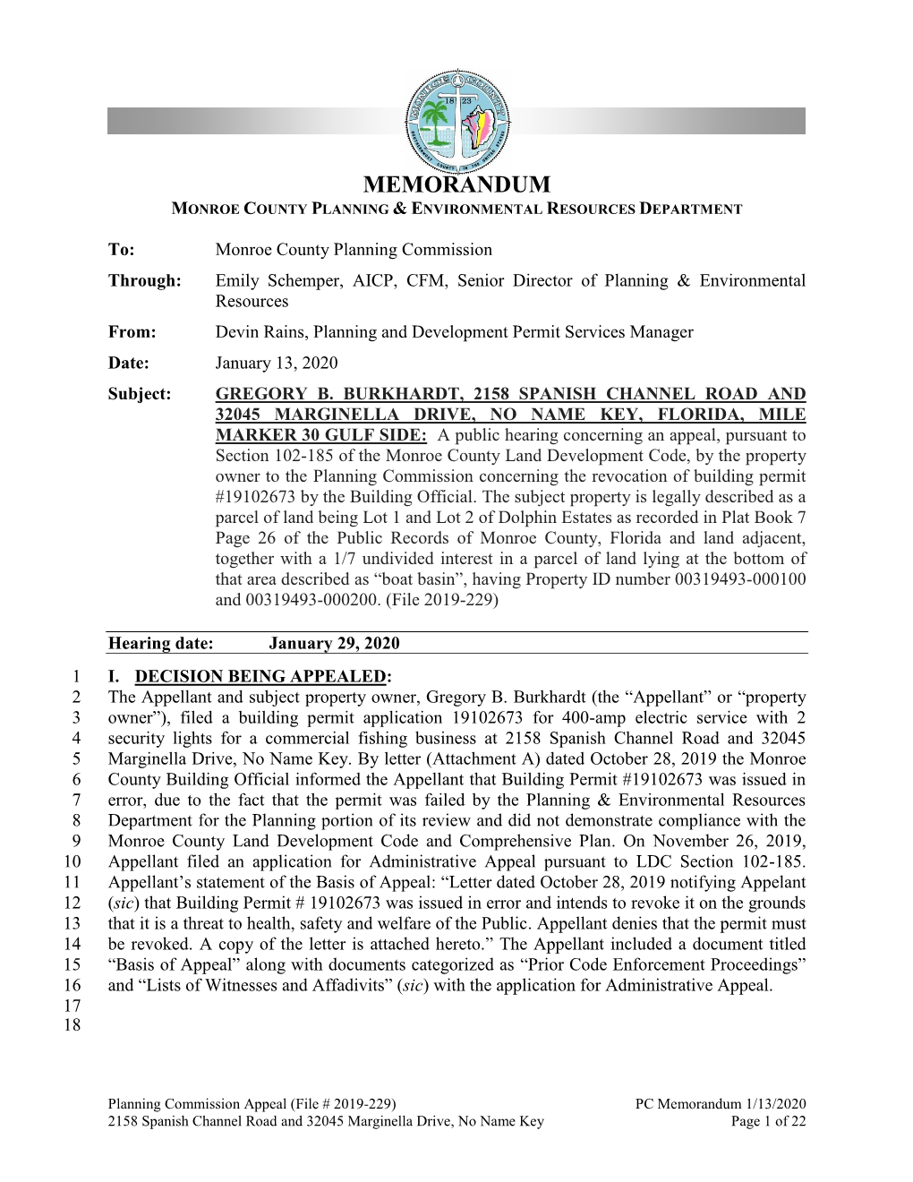 Memorandum Monroe County Planning & Environmental Resources Department