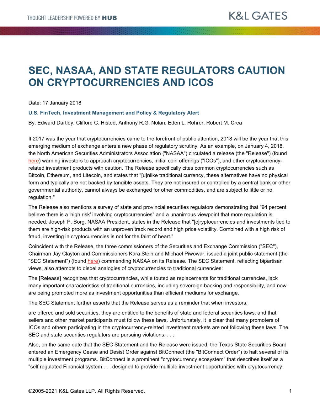 Sec, Nasaa, and State Regulators Caution on Cryptocurrencies and Icos
