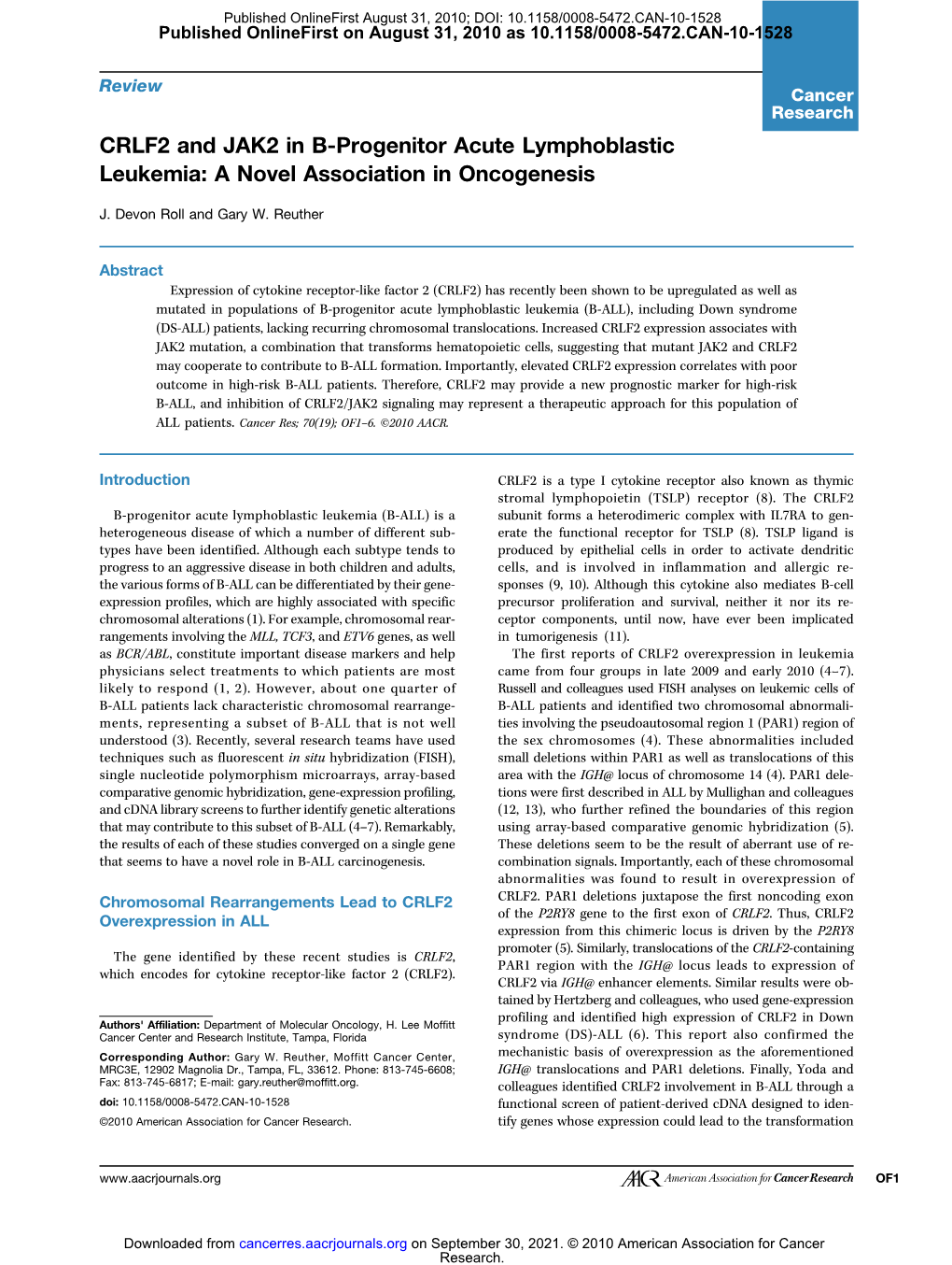 CRLF2 and JAK2 in B-Progenitor Acute Lymphoblastic Leukemia: a Novel Association in Oncogenesis