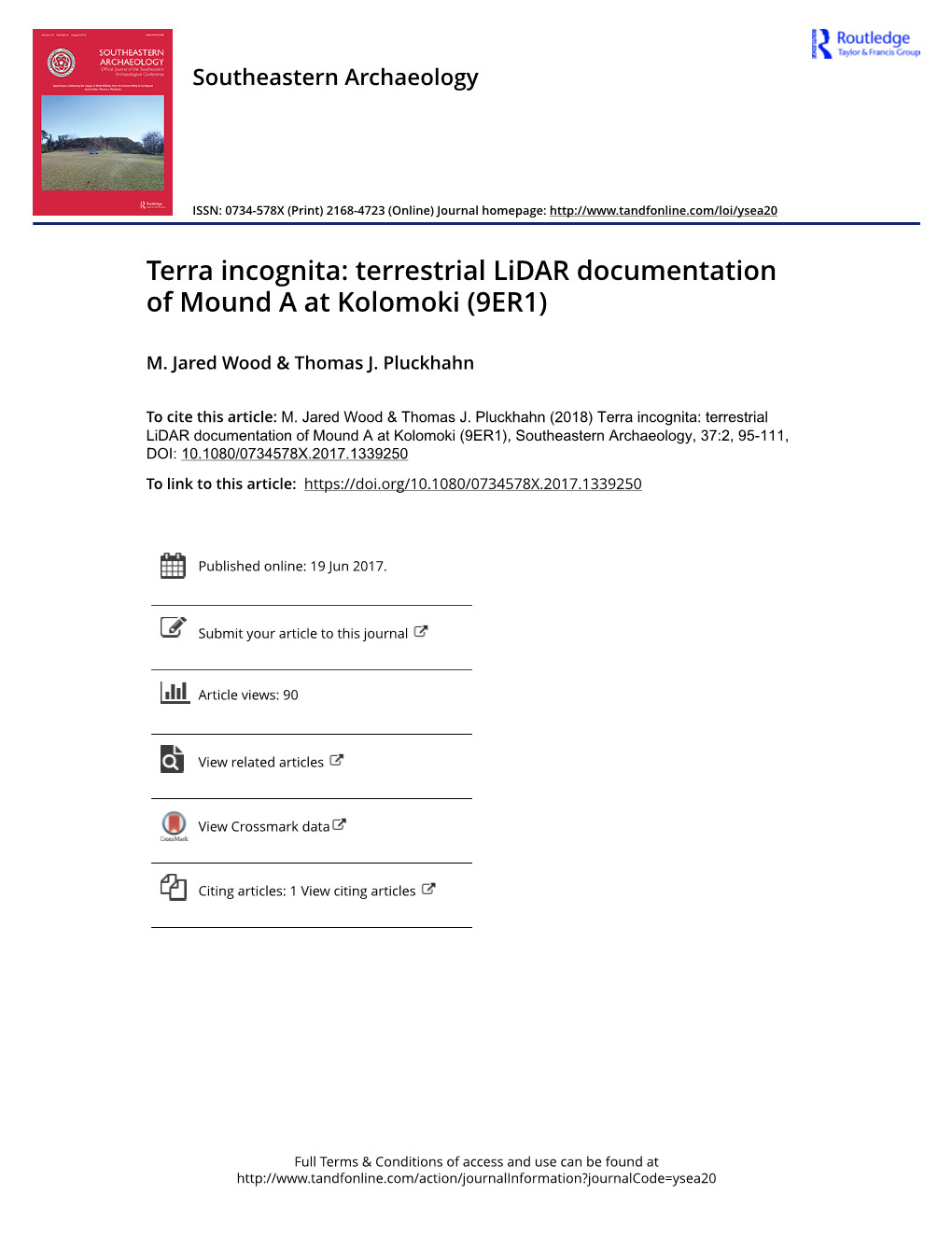 Terrestrial Lidar Documentation of Mound a at Kolomoki (9ER1)