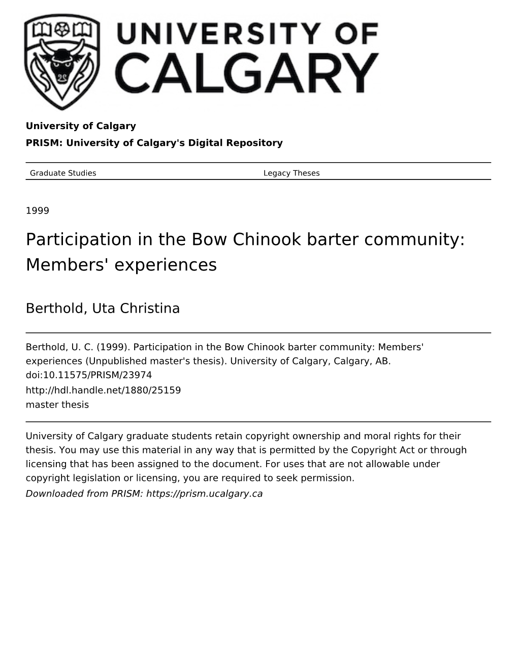 Participation in the Bow Chinook Barter Community: Members' Experiences