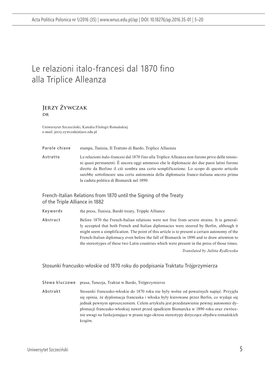 Le Relazioni Italo-Francesi Dal 1870 Fino Alla Triplice Alleanza