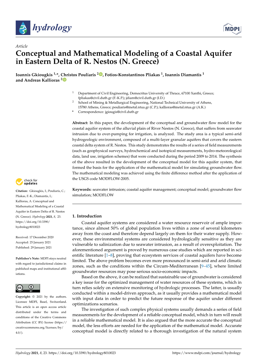 Conceptual and Mathematical Modeling of a Coastal Aquifer in Eastern Delta of R