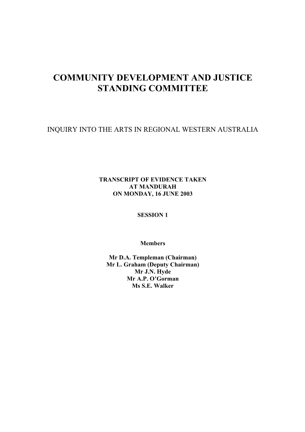 Community Development and Justice Standing Committee