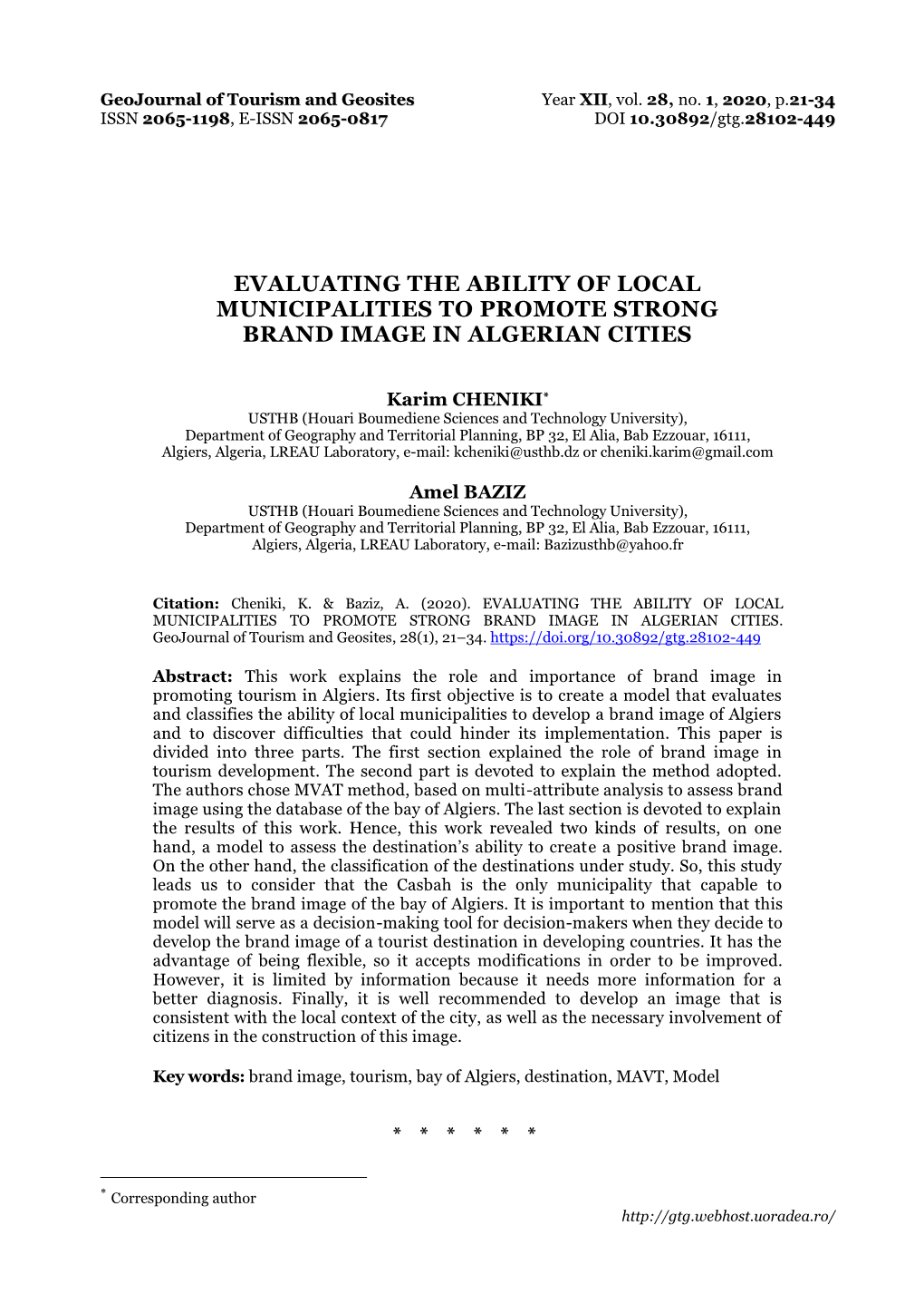 Evaluating the Ability of Local Municipalities to Promote Strong Brand Image in Algerian Cities