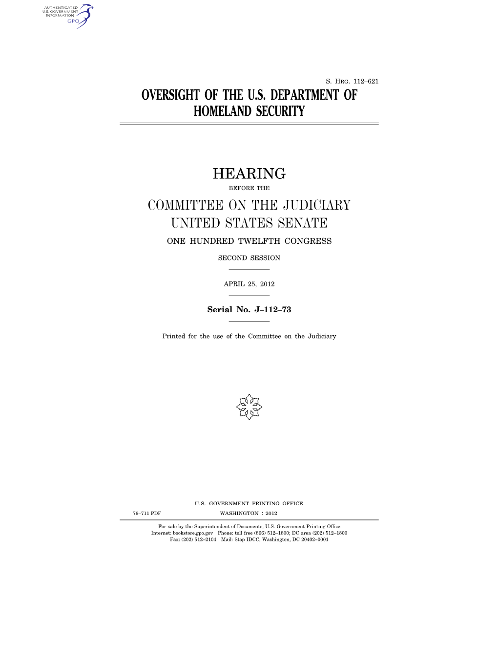 Oversight of the U.S. Department of Homeland Security