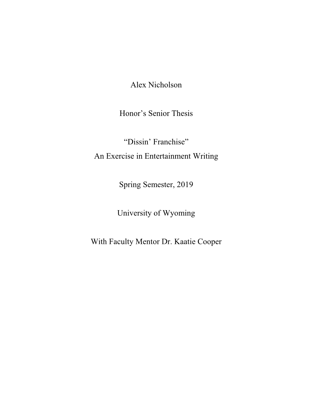 Alex Nicholson Honor's Senior Thesis