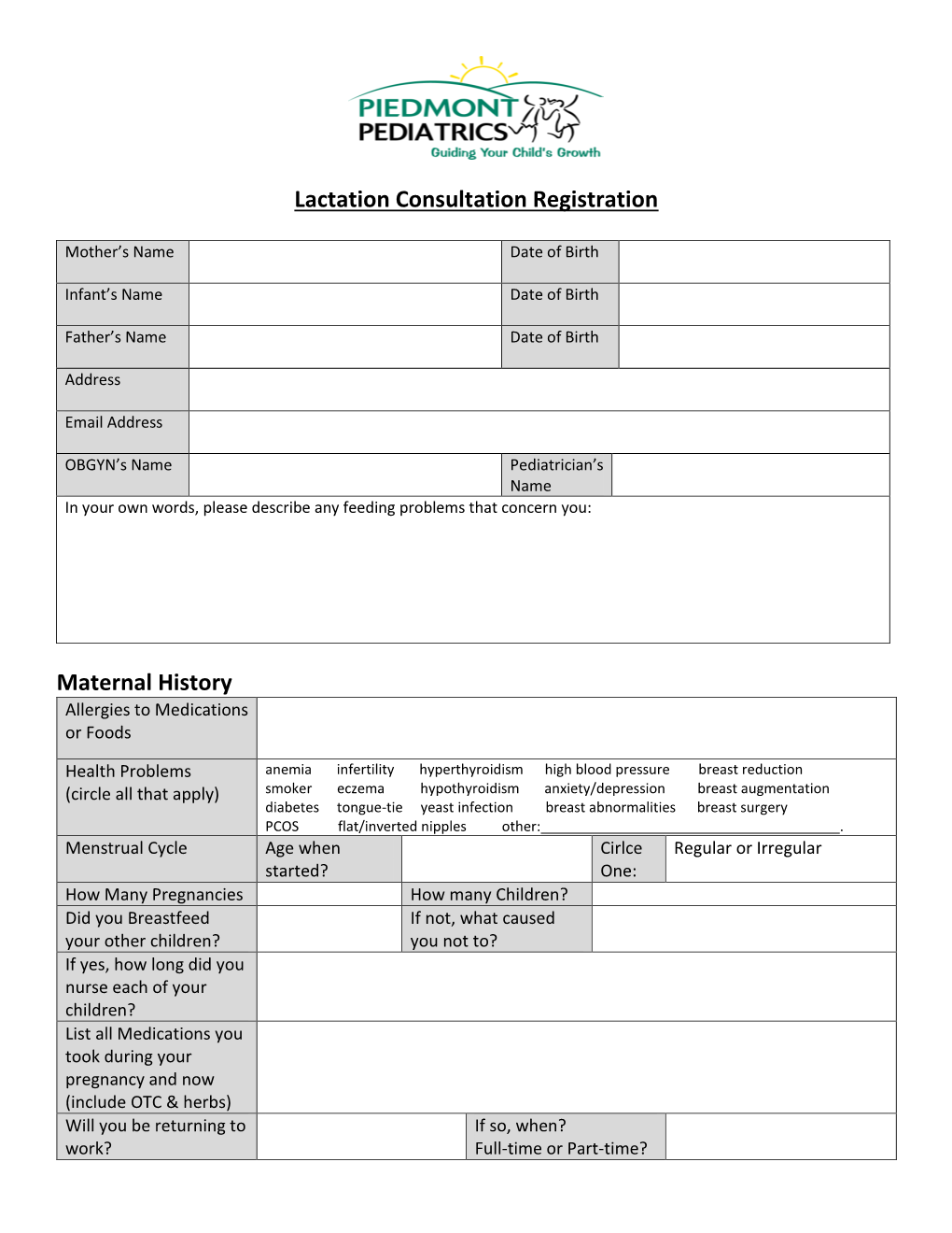 Lactation Consultation Registration