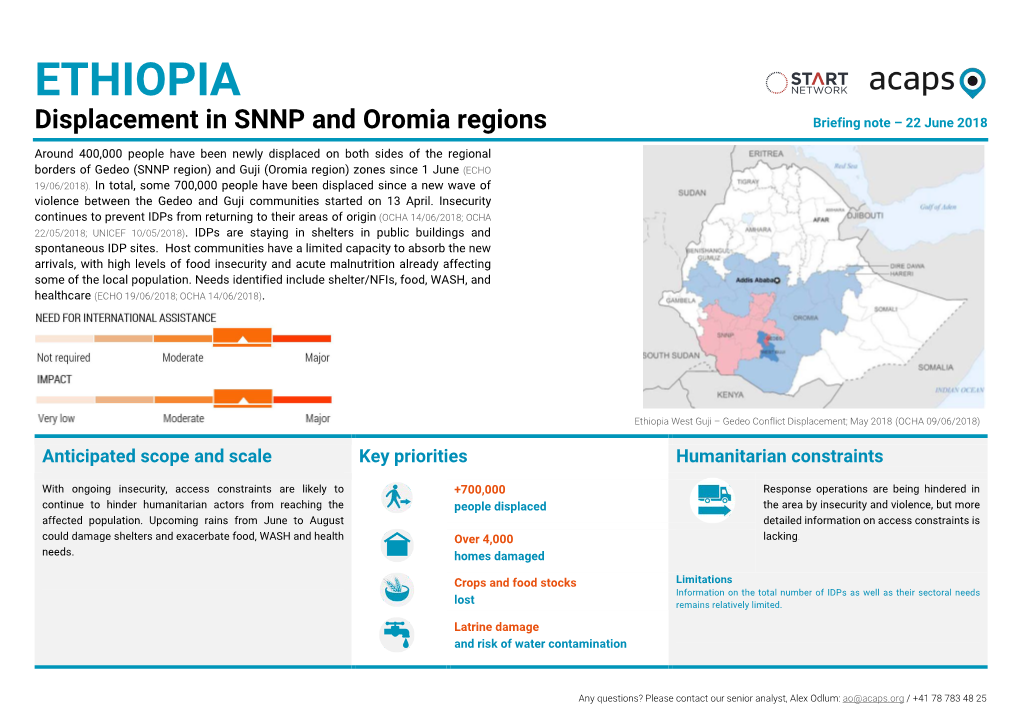 ETHIOPIA Displacement in SNNP and Oromia Regions Briefing Note – 22 June 2018