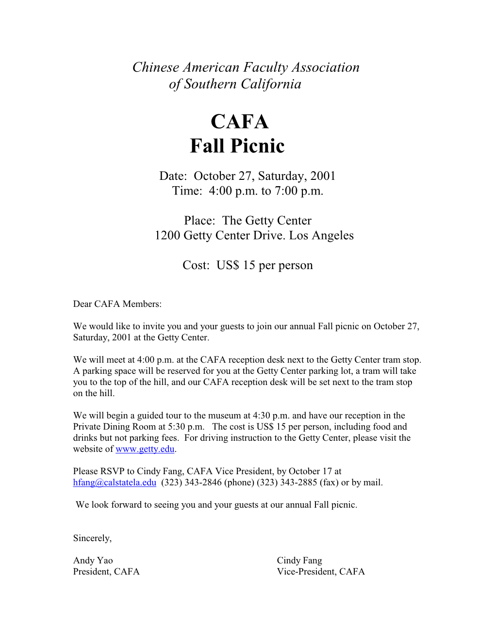 CAFA Fall Picnic