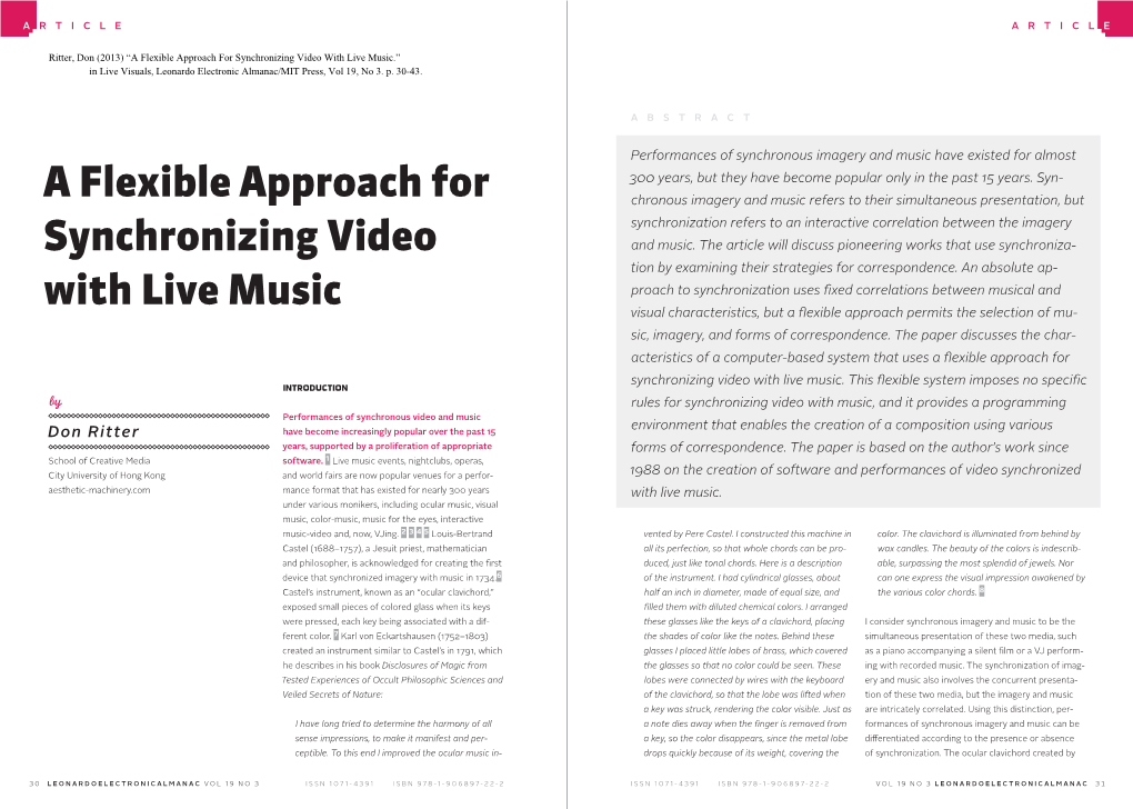 A Flexible Approach for Synchronizing Video with Live Music