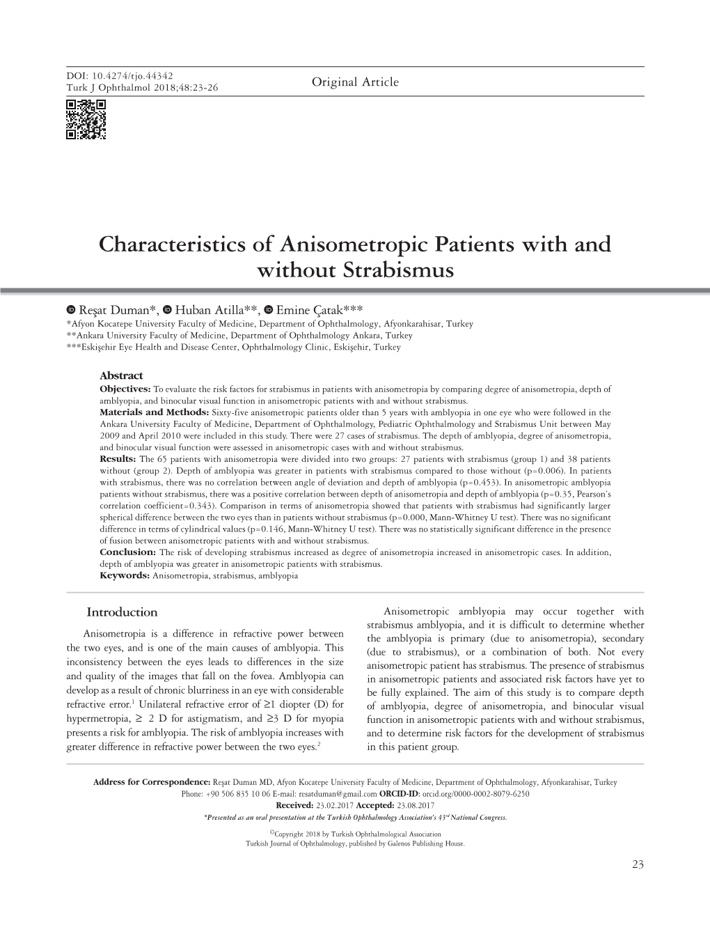 Characteristics of Anisometropic Patients with and Without Strabismus