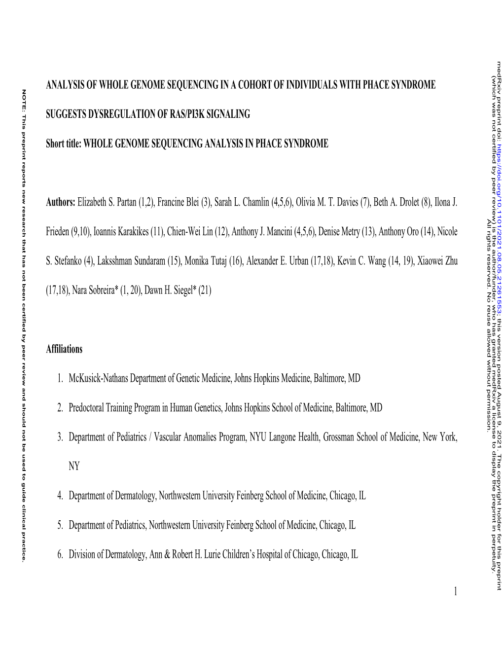 1 Analysis of Whole Genome Sequencing in a Cohort Of