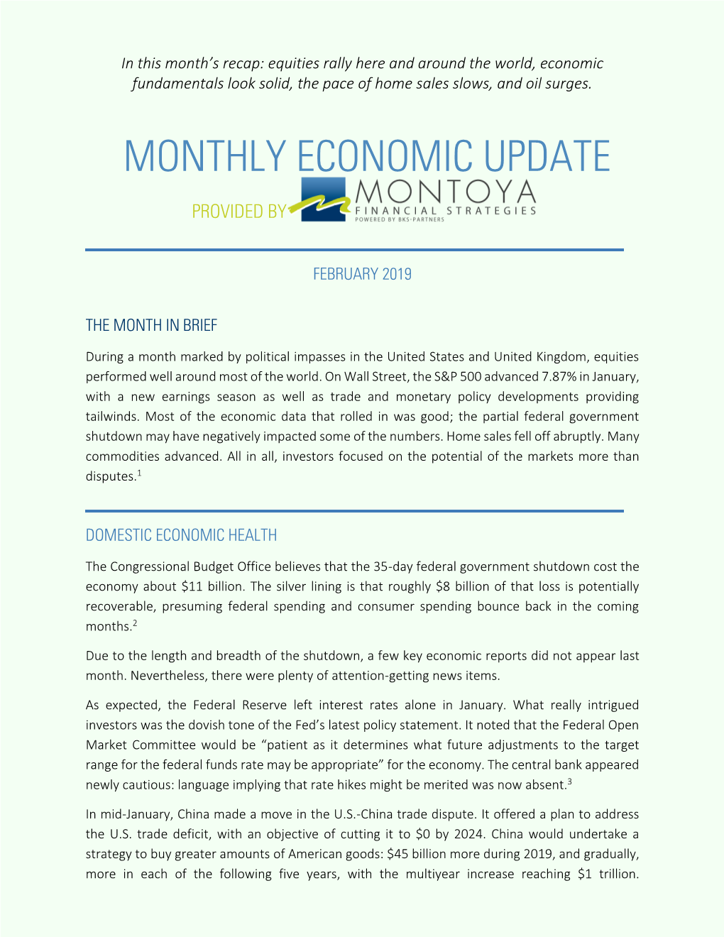 Monthly Economic Update