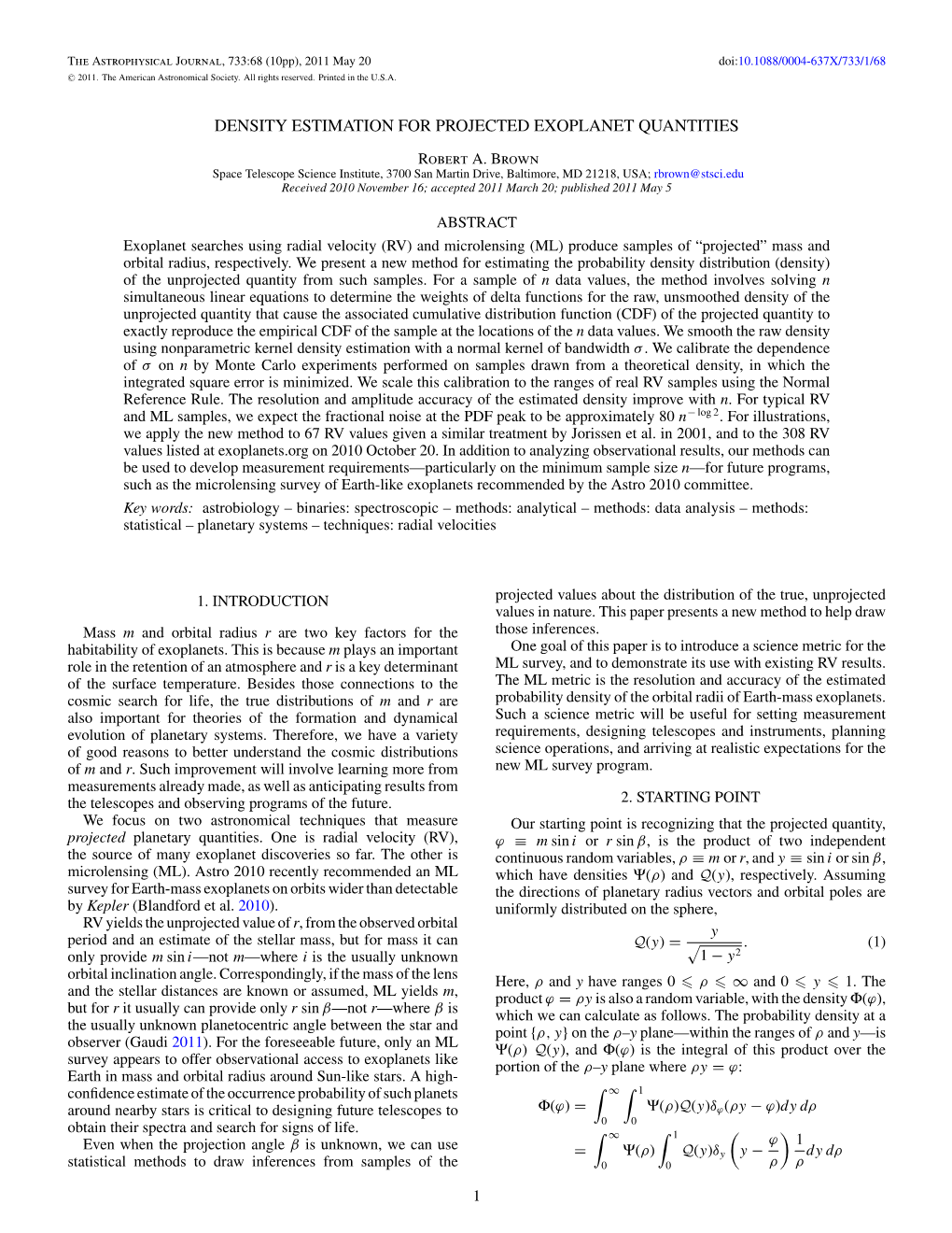 DENSITY ESTIMATION for PROJECTED EXOPLANET QUANTITIES Robert A