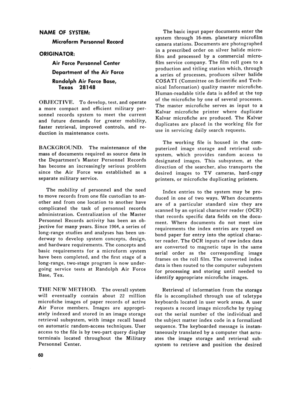 Microform Personnel Record ORIGINATOR