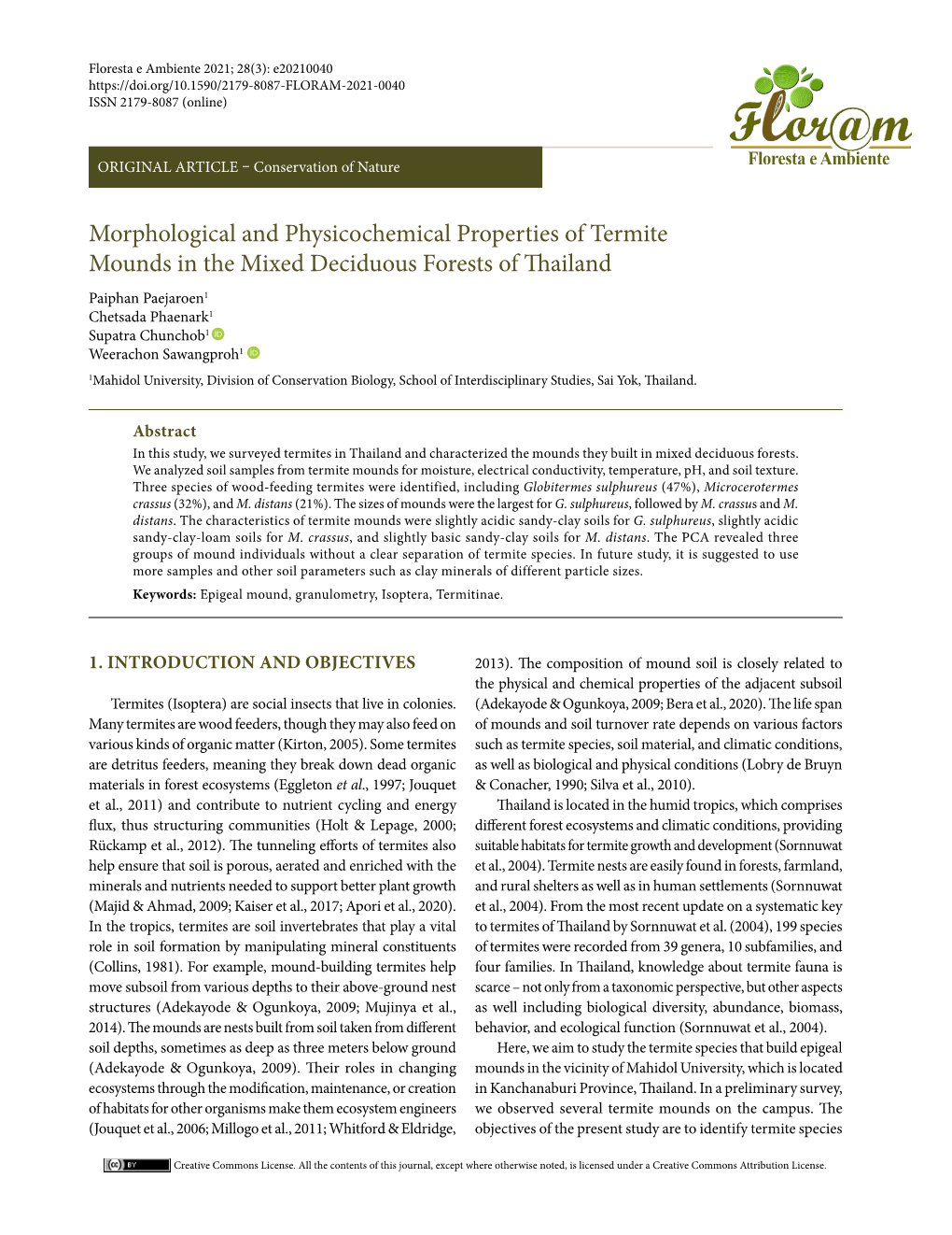 Morphological and Physicochemical Properties of Termite Mounds in The