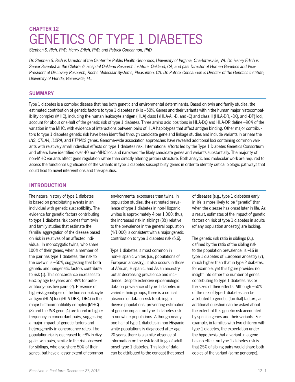 Chapter 12: Genetics of Type 1 Diabetes