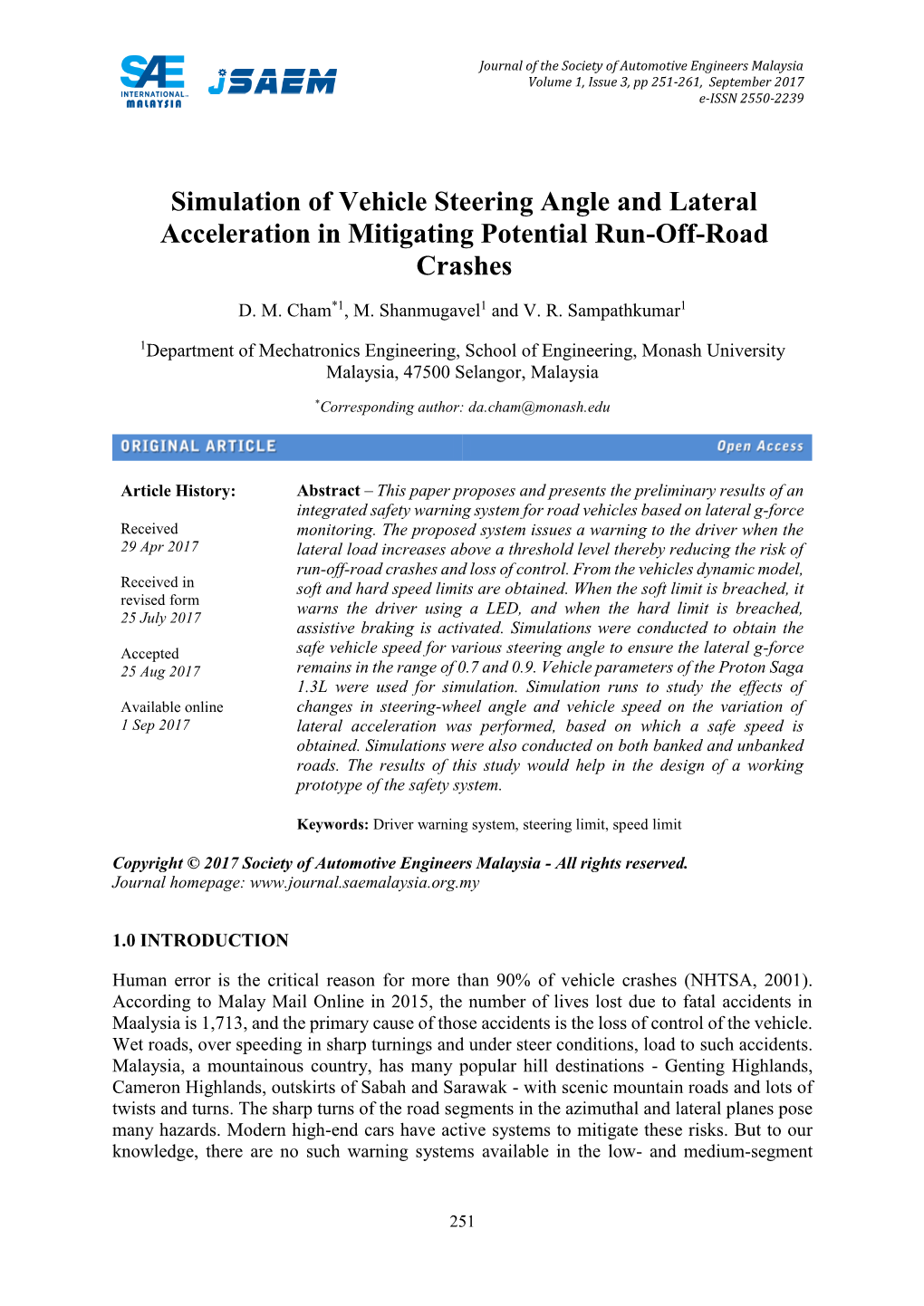 Simulation of Vehicle Steering Angle and Lateral Acceleration in Mitigating Potential Run-Off-Road Crashes