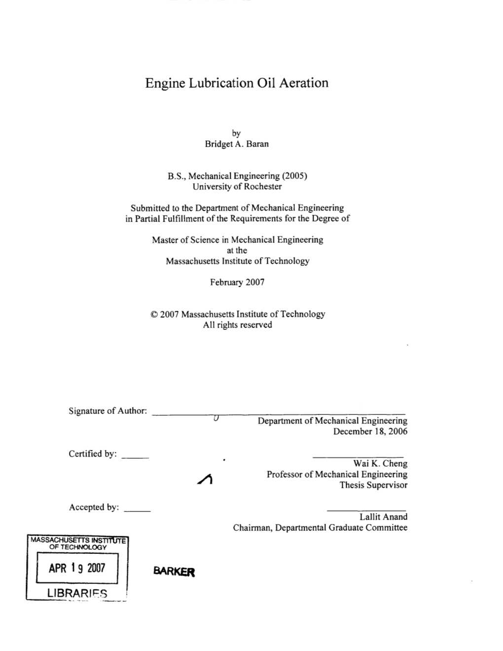 Engine Lubrication Oil Aeration