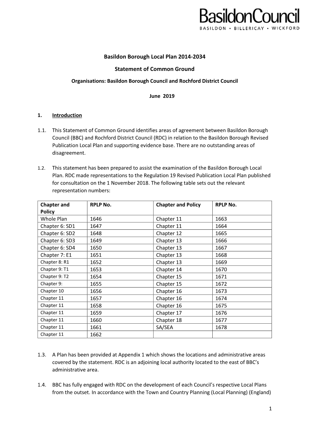 Basildon Borough Local Plan 2014-2034 Statement of Common Ground