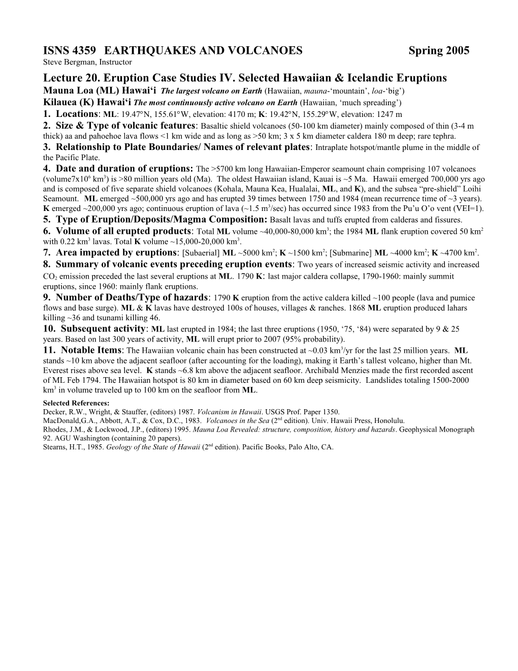 ISNS 4359 EARTHQUAKES and VOLCANOES Spring 2005 s1