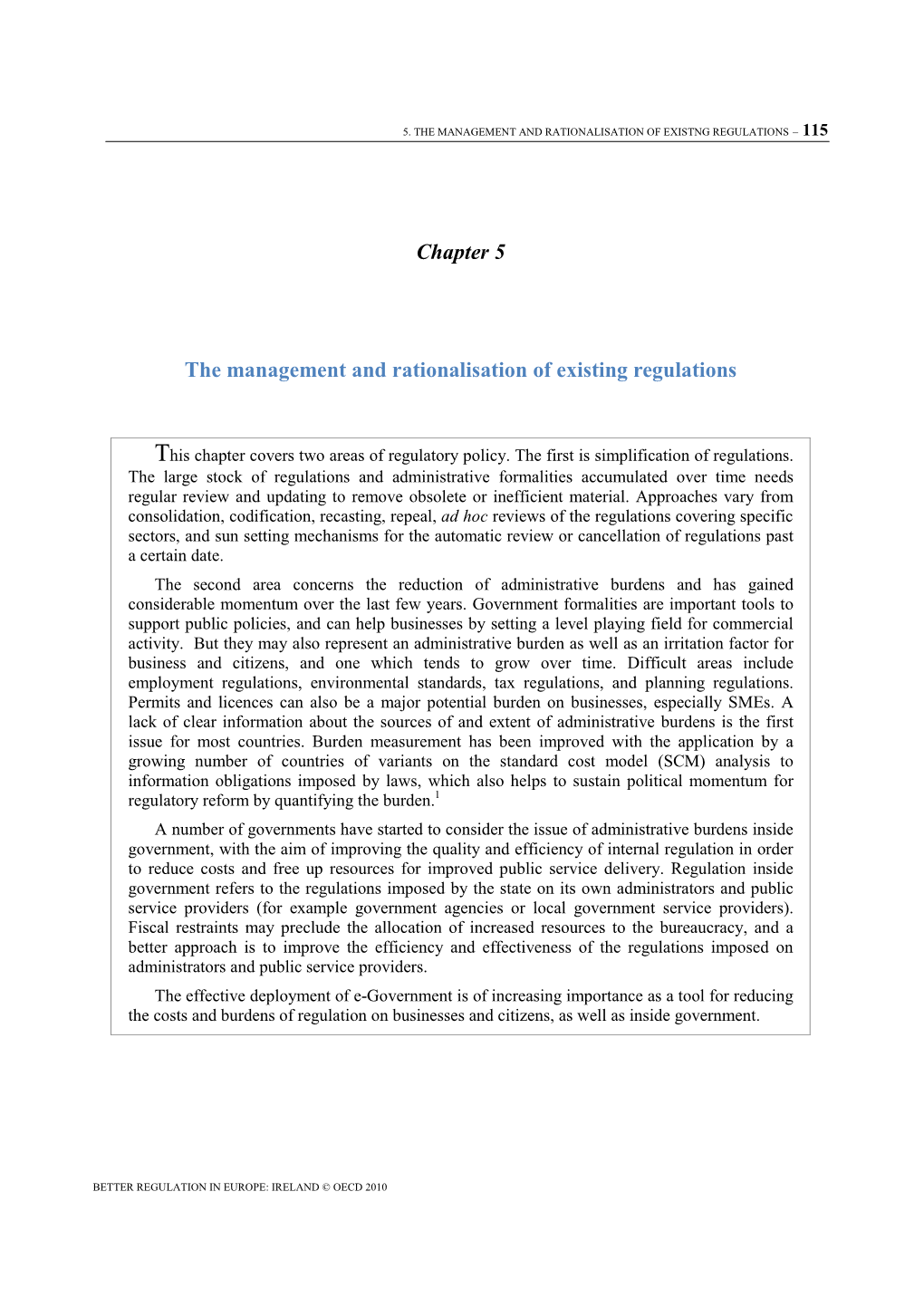 Chapter 5 the Management and Rationalisation of Existing Regulations