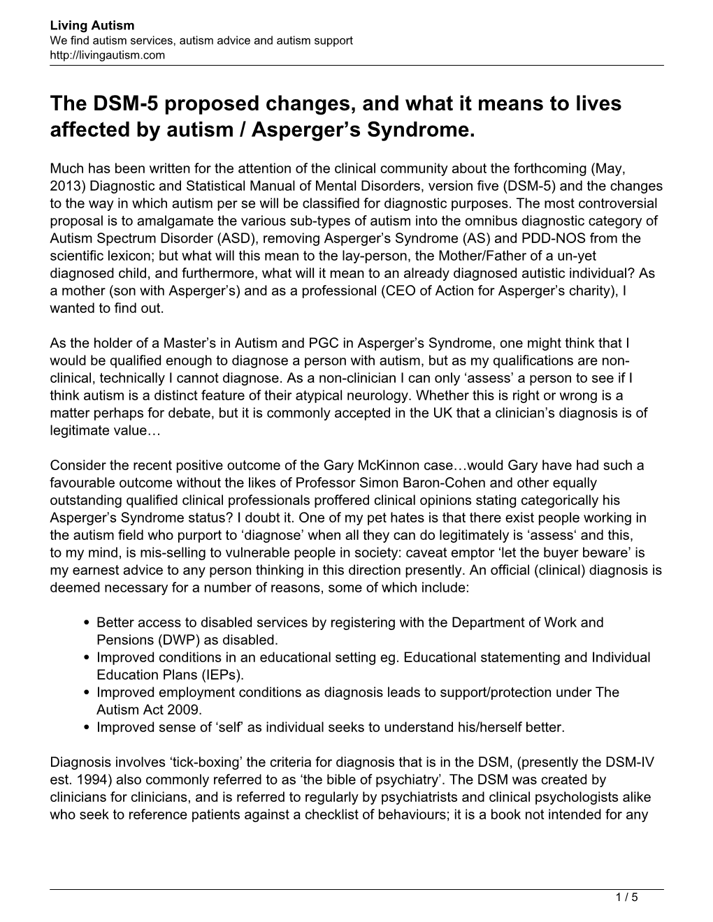 The DSM-5 Proposed Changes, and What It Means to Lives Affected by Autism / Asperger’S Syndrome