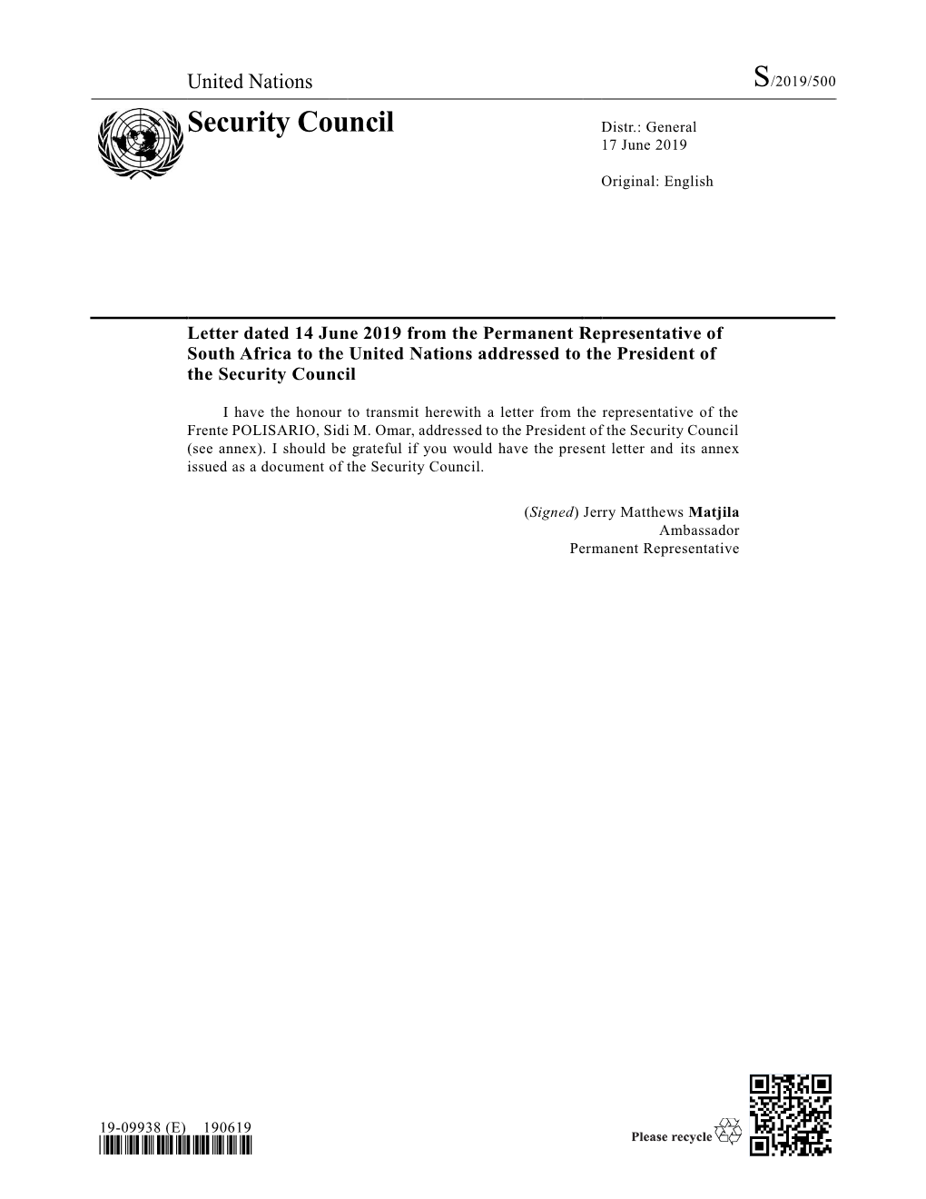 Security Council Distr.: General 17 June 2019