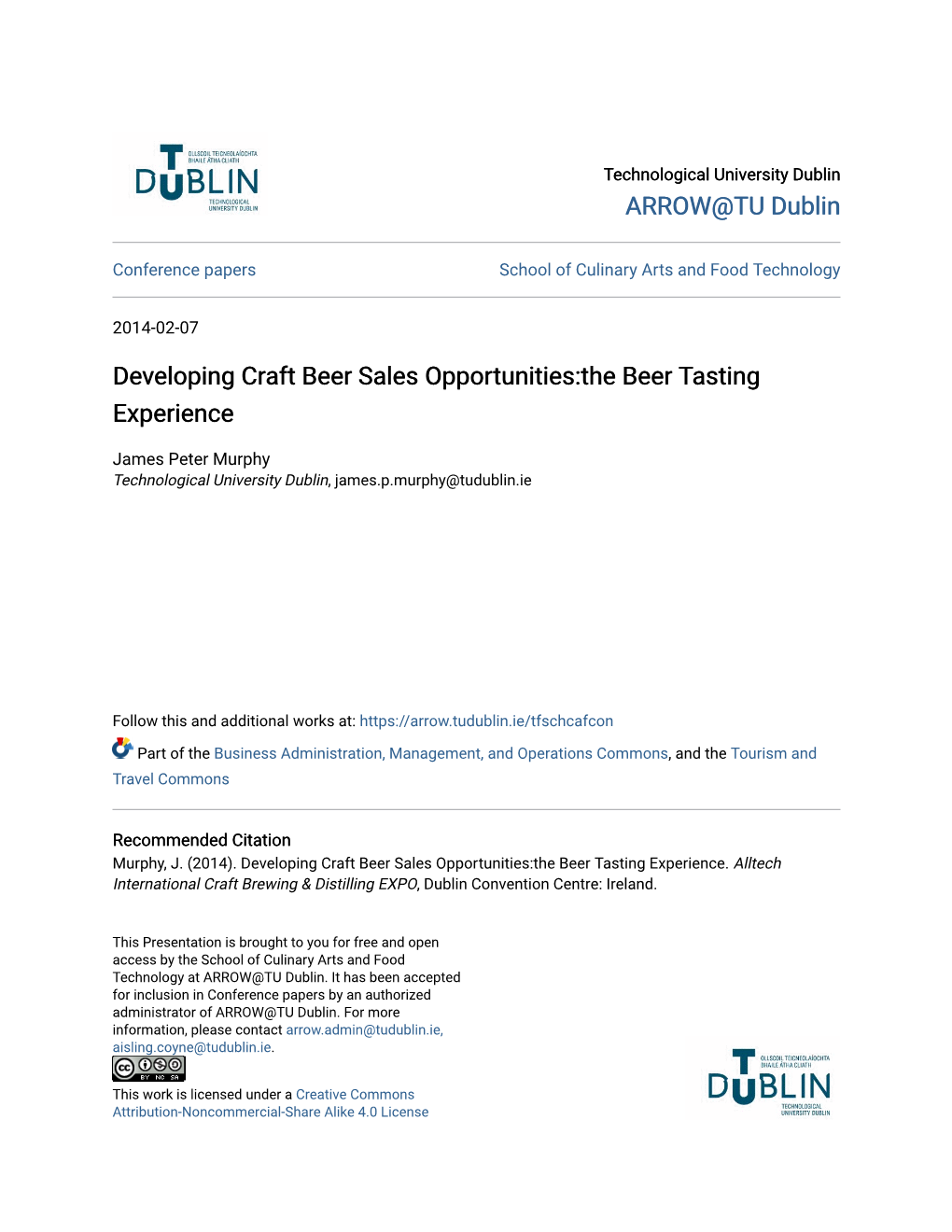 Developing Craft Beer Sales Opportunities:The Beer Tasting Experience