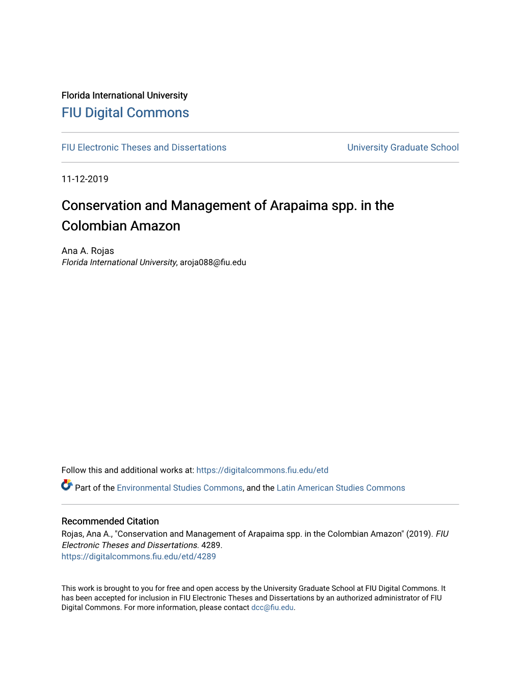 Conservation and Management of Arapaima Spp. in the Colombian Amazon