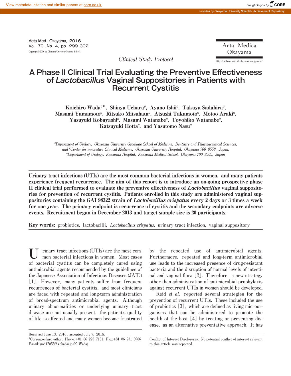 A Phase II Clinical Trial Evaluating the Preventive Effectiveness of Lactobacillus Vaginal Suppositories in Patients with Recurrent Cystitis