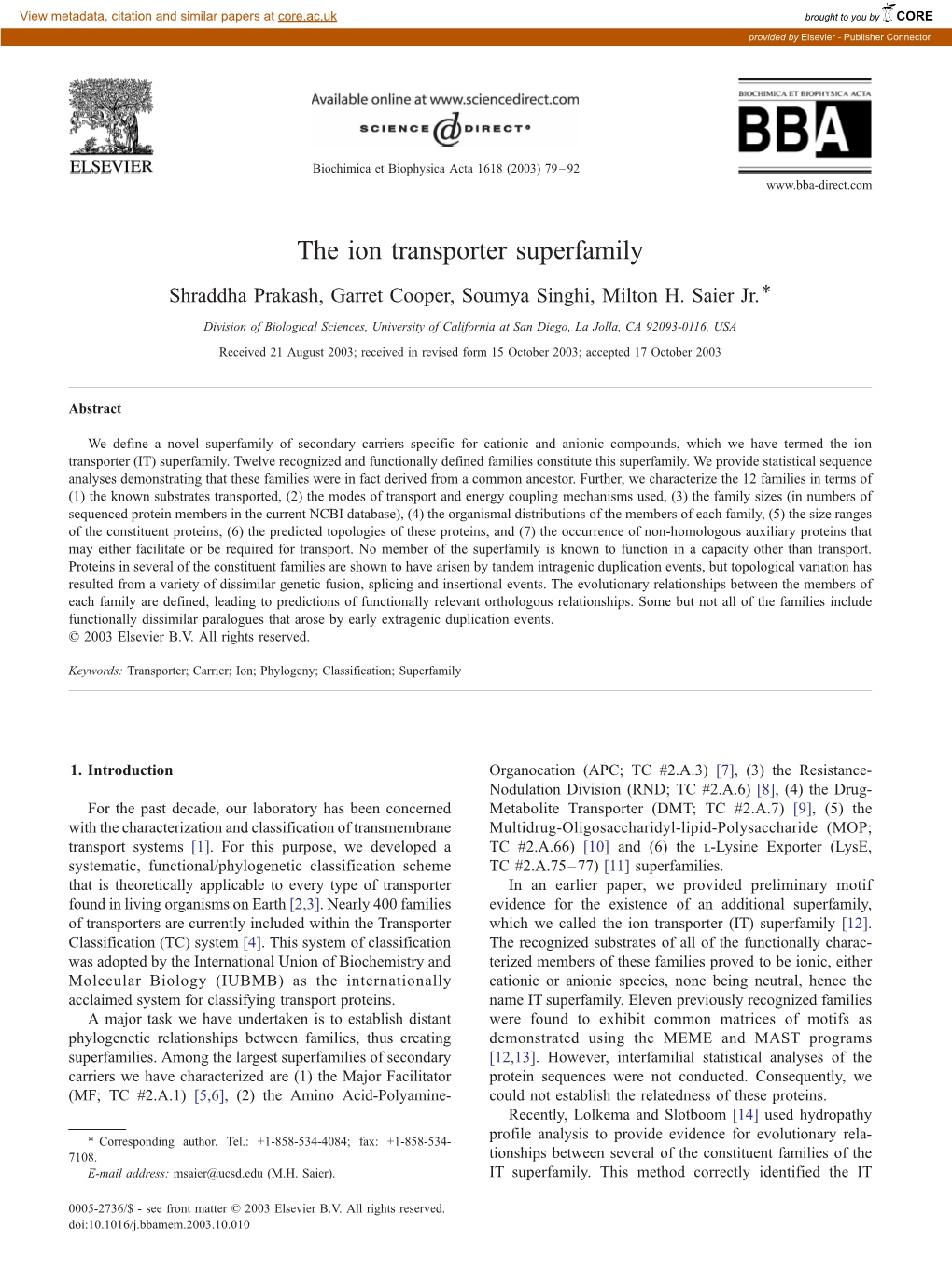 The Ion Transporter Superfamily