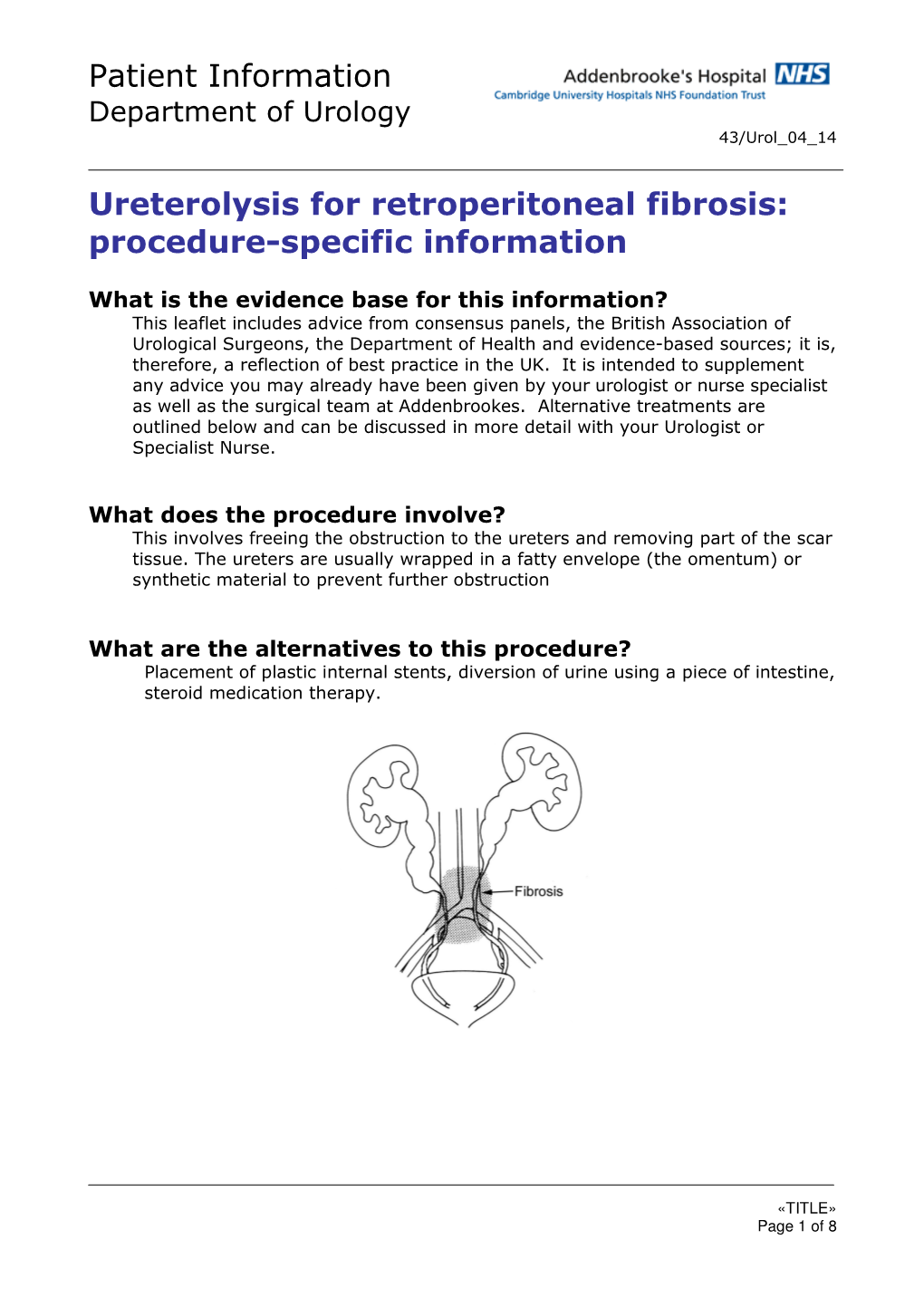 Patient Information Ureterolysis for Retroperitoneal Fibrosis: Procedure