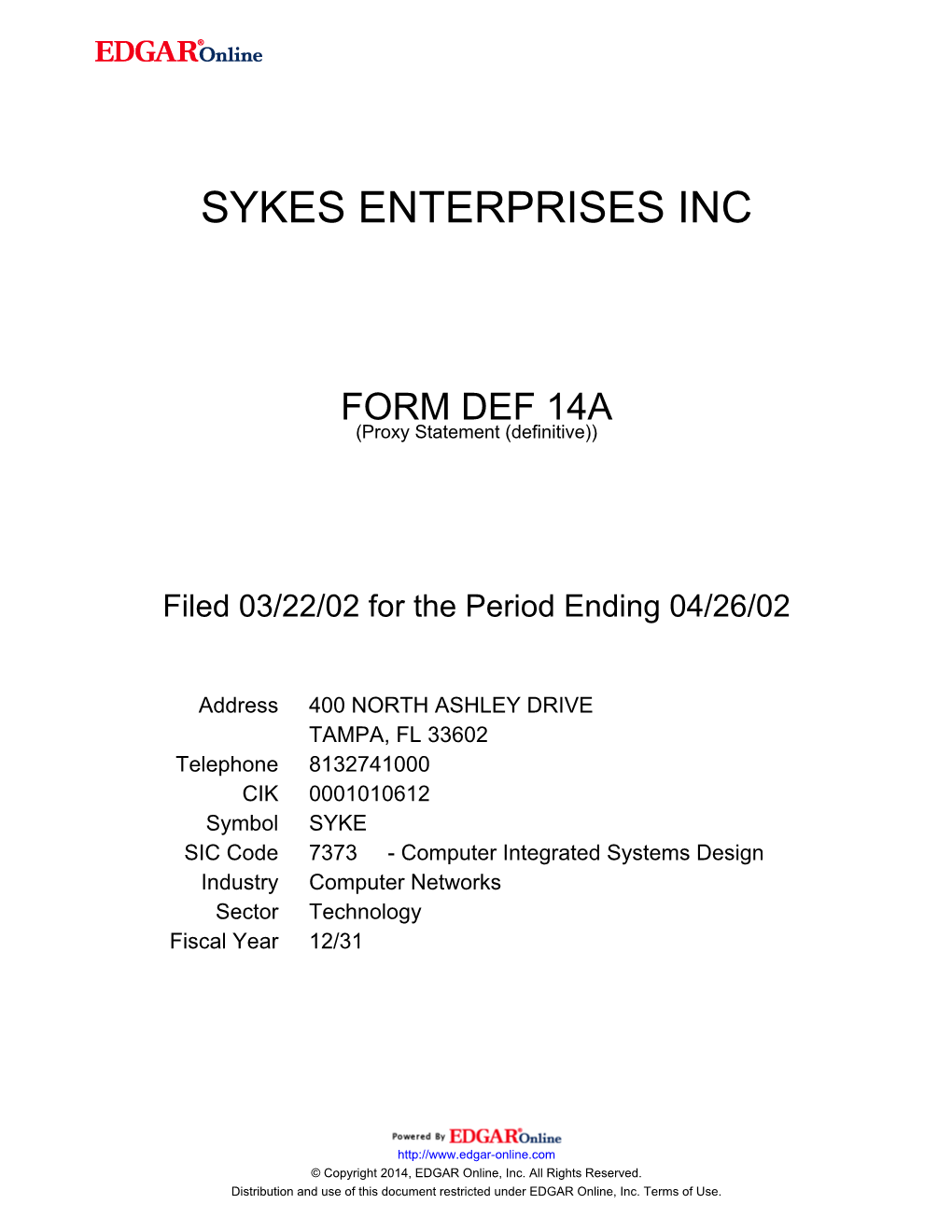 Sykes Enterprises Inc