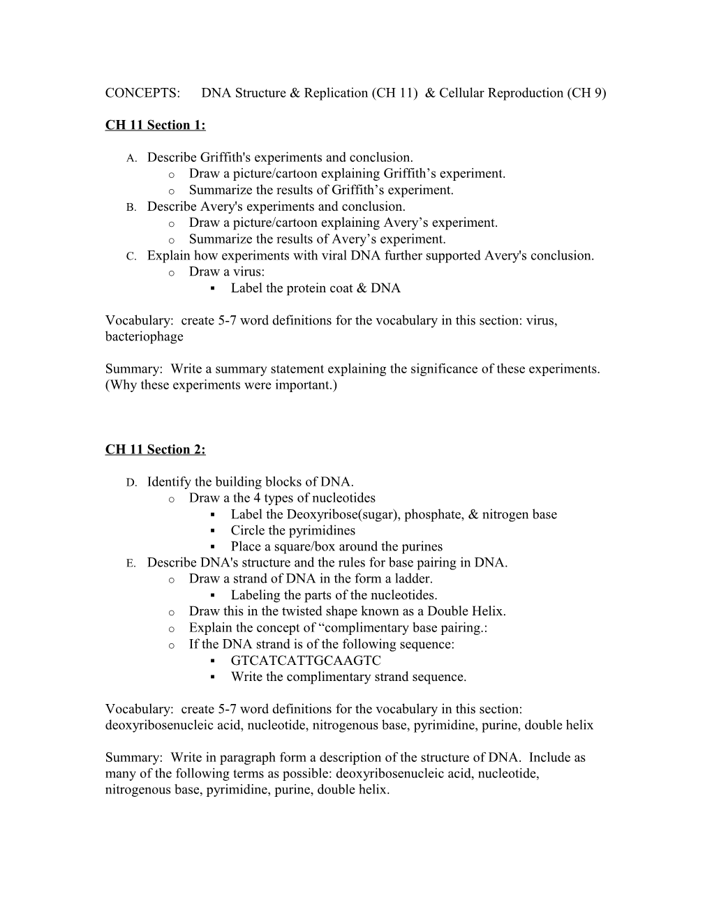 DNA Structure & Replication (CH 11)