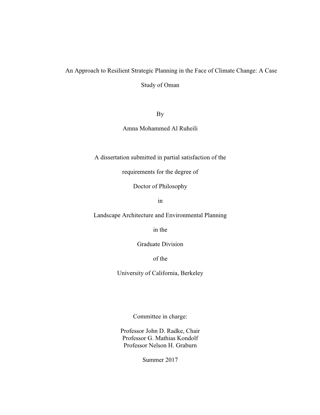 A Case Study of Oman by Amna Mohammed Al Ruheili a Di