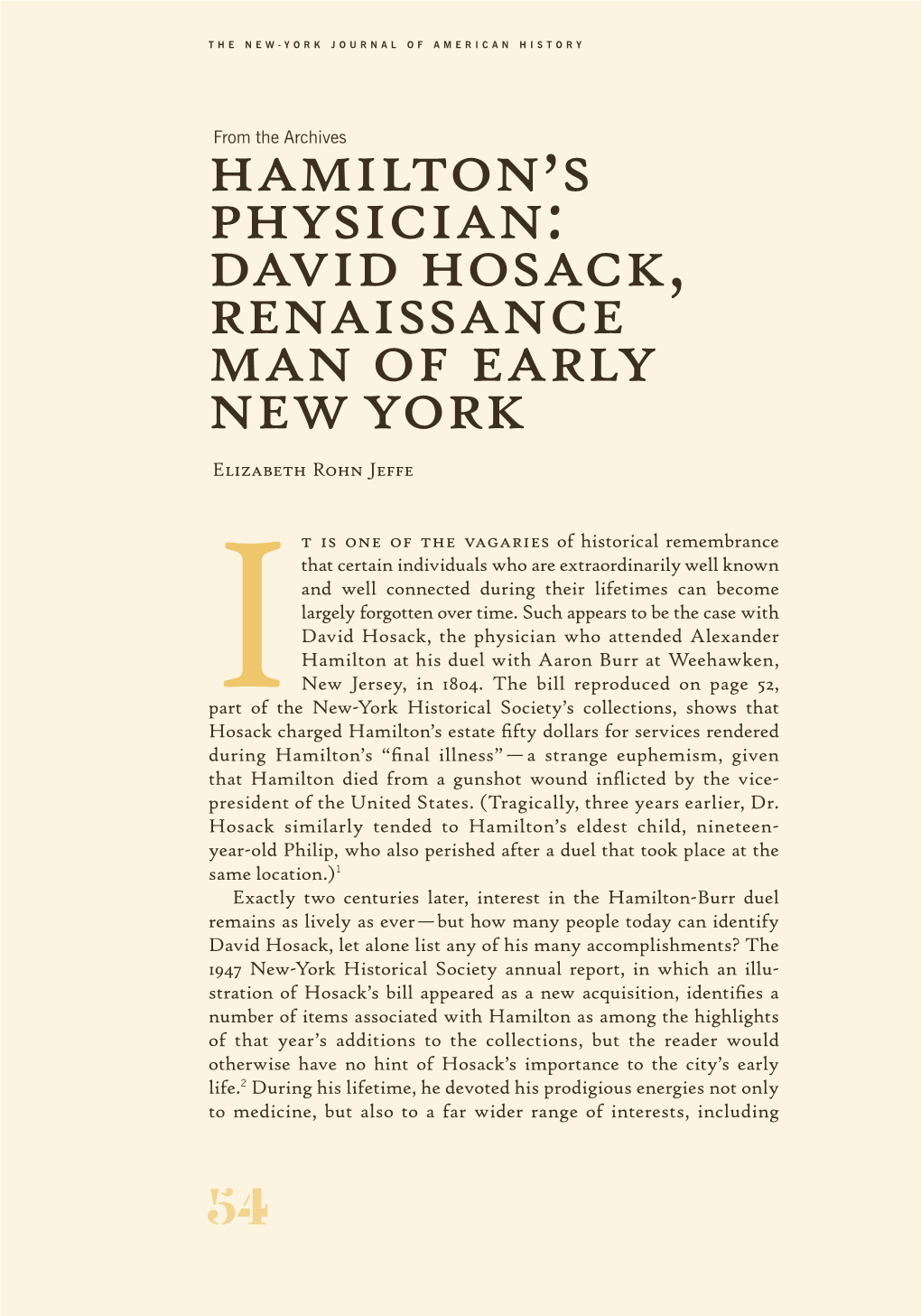 Hamilton's Physician: David Hosack, Renaissance